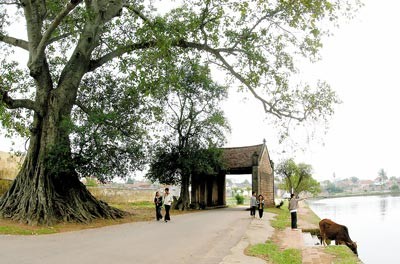 Mong Phu gate with banian tree and river wharf. Mong Phu gate with banian tree and river wharf.